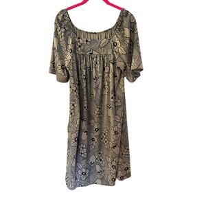 Granada Vtg 60s Midi House Dress Size Med Gown  Duster black - Tan Floral Muumuu